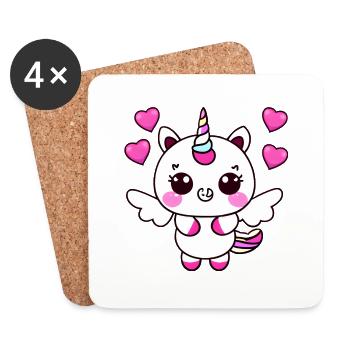 Einhorn Mädchen Unicorn Fabeltier Einhörner - Untersetzer (4er-Set) - Weiß - Vorne
