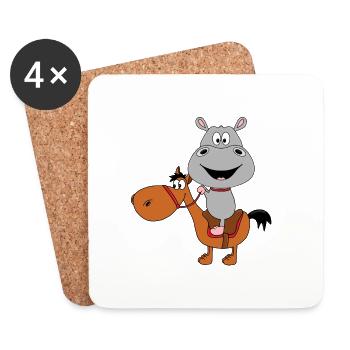 NILPFERD - FLUSSPFERD - HIPPO - PFERD - PONY - Untersetzer (4er-Set) - Weiß - Vorne