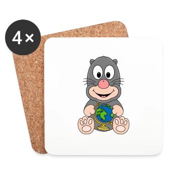 MAULWURF - ERDE - GLOBUS - WELT - TIER - Untersetzer (4er-Set) - Weiß - Vorne