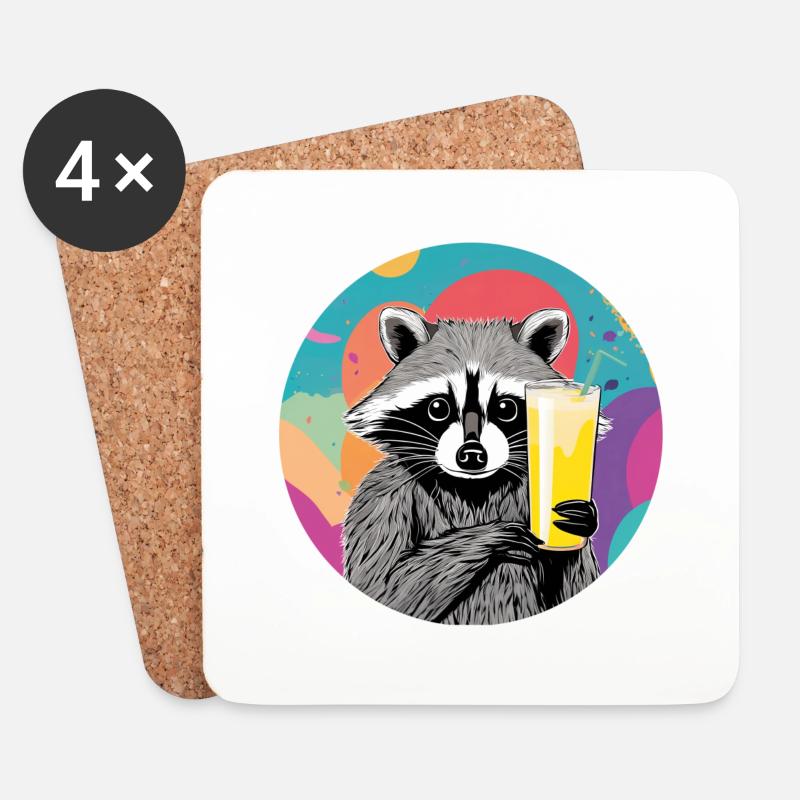 Süßer Waschbär mit Bananenmilch - Untersetzer (4er-Set) - Weiß