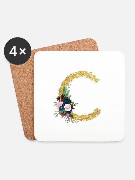 Buchstabe c floral gold - Untersetzer (4er-Set) - Weiß