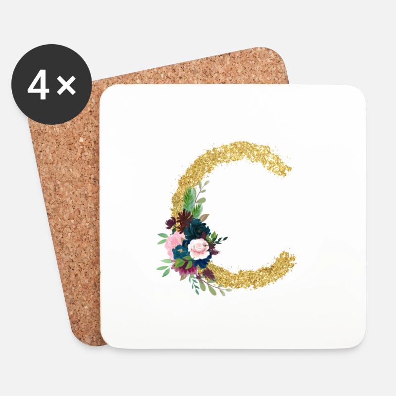 Buchstabe c floral gold - Untersetzer (4er-Set) - Weiß