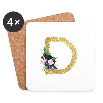 Lettre d gold floral - Dessous de verre (lot de 4) - blanc - Devant