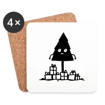 Christmas Tree Doodle - Black - Coasters (set of 4) - white - Front