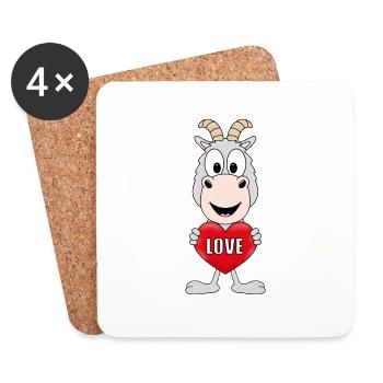 HERZ - LIEBE - TIERISCH - VERLIEBT - TIER - ZIEGE - Untersetzer (4er-Set) - Weiß - Vorne