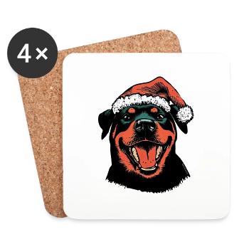 Rottweiler avec un bonnet de Père Noël - Dessous de verre (lot de 4) - blanc - Devant
