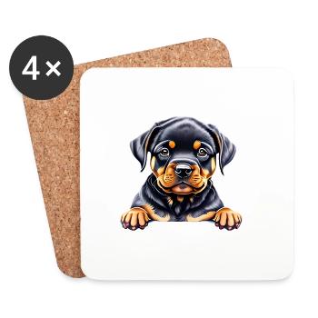 Rottweiler Chien Rottweiler Puppy Puppy Dogs - Dessous de verre (lot de 4) - blanc - Devant