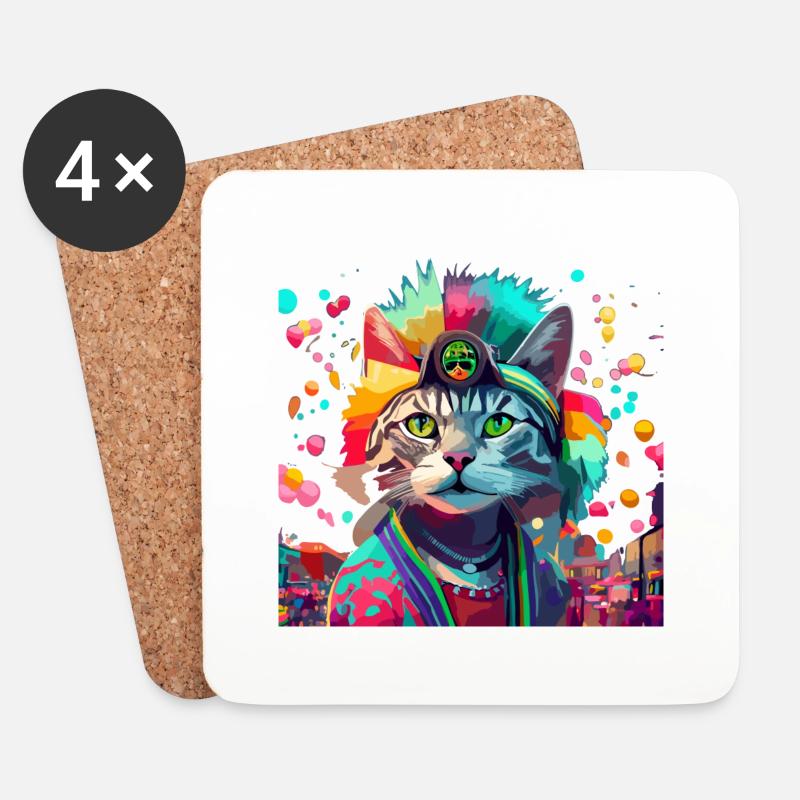 Festival Cat Geschenk - Untersetzer (4er-Set) - Weiß