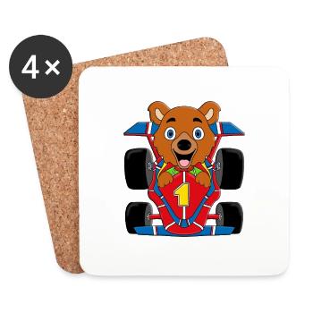 BÄR - TEDDY - AUTO - RENNFAHRER - AUTORENNEN - Untersetzer (4er-Set) - Weiß - Vorne