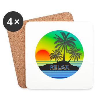 RELAX mit Sonnenuntergang und Palmen Urlaubsmotiv - Untersetzer (4er-Set) - Weiß - Vorne