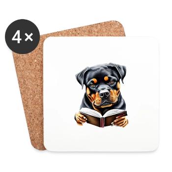 Rottweiler Book Reading Dogs Dog Rottweiler Puppy - Coasters (set of 4) - white - Front