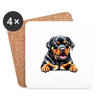 Chiens Rottweiler Chien Rottweiler Puppy Chiot - Dessous de verre (lot de 4) - blanc - Devant