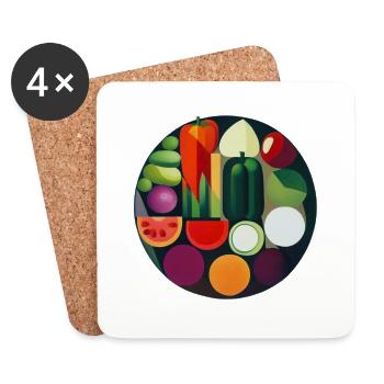 Composition artistique de légumes à base de plantes - Dessous de verre (lot de 4) - blanc - Devant