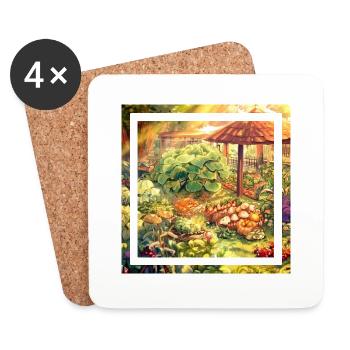 Jardin dans un style anime à base de plantes - Dessous de verre (lot de 4) - blanc - Devant