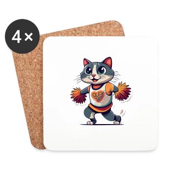 Cheerleader Katze Cheerleading Geschenkidee - Untersetzer (4er-Set) - Weiß - Vorne