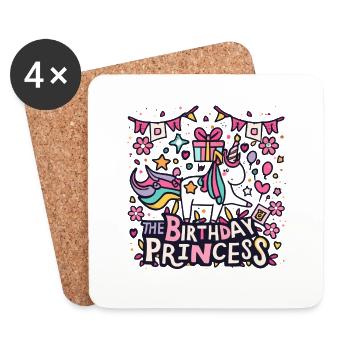 Anniversaire: Le design de la licorne princesse anniversaire - Dessous de verre (lot de 4) - blanc - Devant