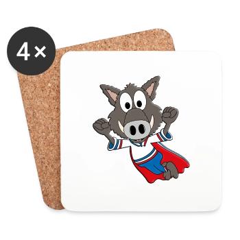 WILDSCHWEIN - KEILER - SUPERHELD - TIER - KINDER - Untersetzer (4er-Set) - Weiß - Vorne