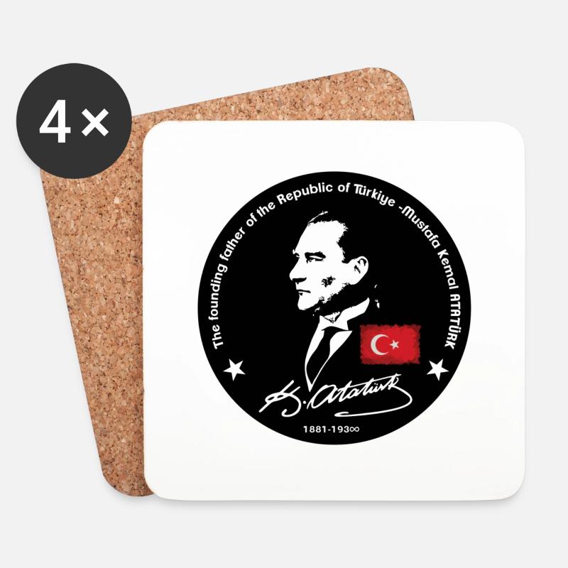 Mustafa Kemal Atatürk - Untersetzer (4er-Set) - Weiß