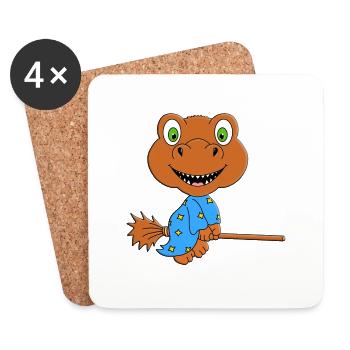 HEXE - DINOSAURIER - HALLOWEEN - KINDER - BABYS - Untersetzer (4er-Set) - Weiß - Vorne