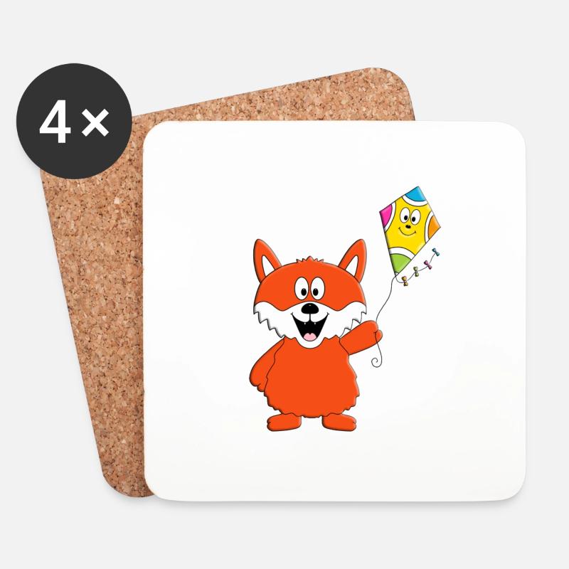 DRACHE - KITE - DRACHENSTEIGEN - FUCHS - TIER - Untersetzer (4er-Set) - Weiß
