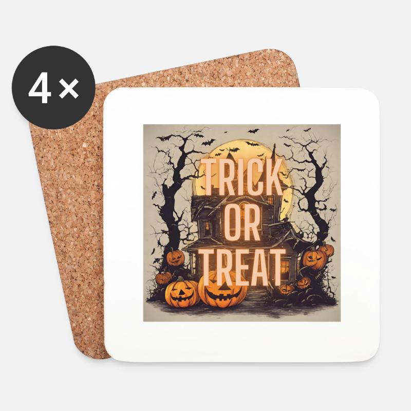 🎃 "Trick or Treat" Halloween Design 🍬 - Untersetzer (4er-Set) - Weiß