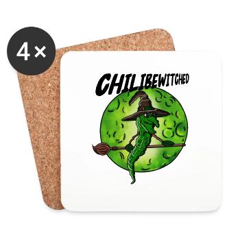 Chili Halloween Witch Broom Fly - Coasters (set of 4) - white - Front