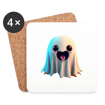 Joyeux Halloween mignon fantôme langue effrayante drôle - Dessous de verre (lot de 4) - blanc - Devant