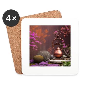 Cloche en cuivre dans un jardin zen - Dessous de verre (lot de 4) - blanc - Devant