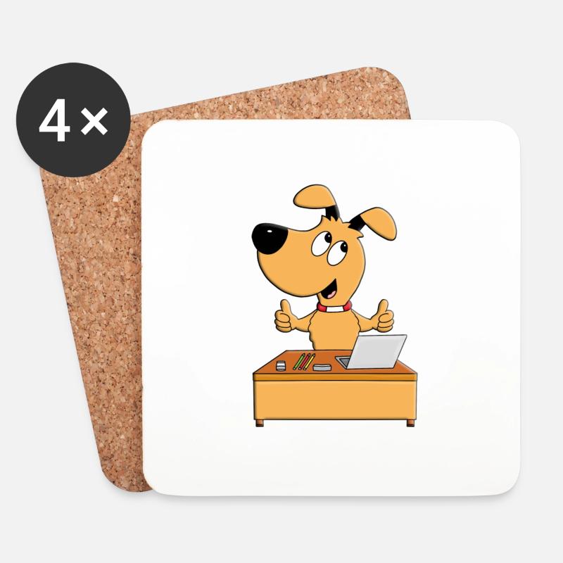 HUND - SCHREIBTISCH - MITARBEITER - CHEF - JOB - Untersetzer (4er-Set) - Weiß