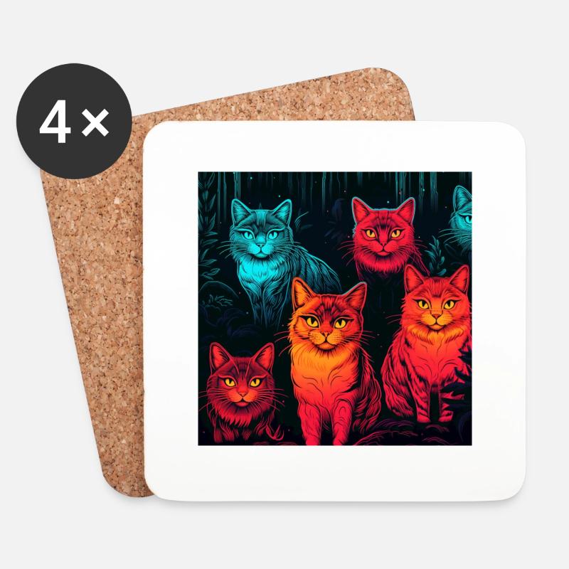 Neon-Katzenmuster im Neon-Stil - Untersetzer (4er-Set) - Weiß