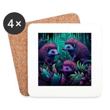 Igel im Neon-Stil - Untersetzer (4er-Set) - Weiß - Vorne