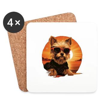 Yorkshire Terrier mit Sonnenbrille - Untersetzer (4er-Set) - Weiß - Vorne