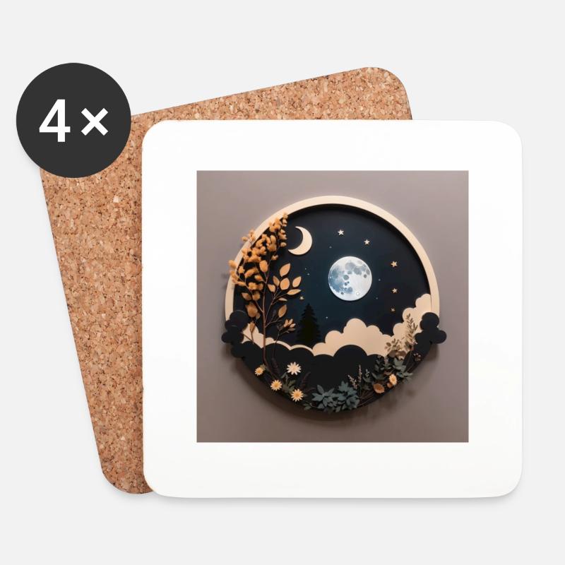 moon 3d - Untersetzer (4er-Set) - Weiß