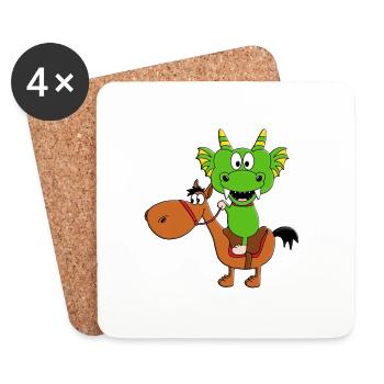 DRACHE - REITEN - PFERD - PFERDE - PONY - PONYS - Untersetzer (4er-Set) - Weiß - Vorne