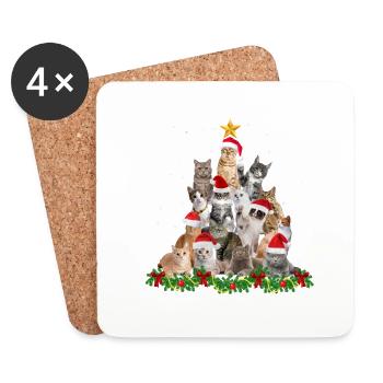 Lustige Katzen Weihnachtsbaum - Untersetzer (4er-Set) - Weiß - Vorne