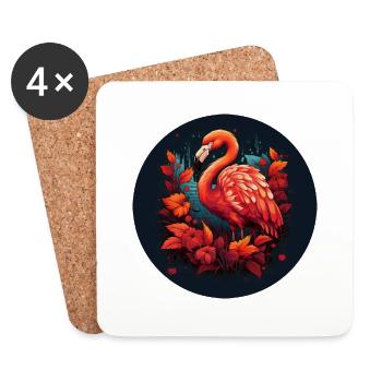 Flamingo in Herbstblättern - Untersetzer (4er-Set) - Weiß - Vorne