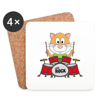 SCHLAGZEUGER - BAND - HAMSTER - MUSIKER - TIER - Untersetzer (4er-Set) - Weiß - Vorne