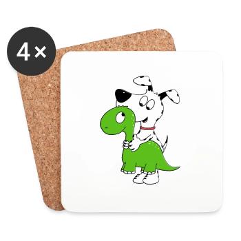 HUND - DINO - DINOSAURIER - KUSCHELTIER - TIERISCH - Untersetzer (4er-Set) - Weiß - Vorne