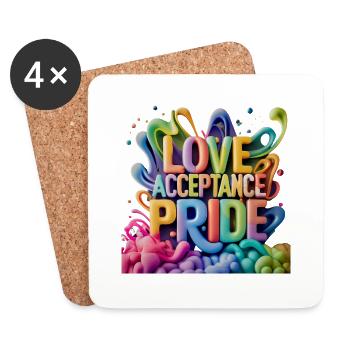 Love, Acceptance, Pride - LGBTQ - Coasters (set of 4) - white - Front