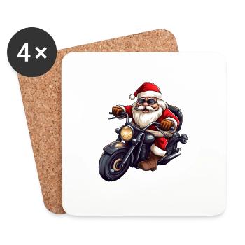 Lustiger Cartoon Santa Clause auf Motorrad - Untersetzer (4er-Set) - Weiß - Vorne