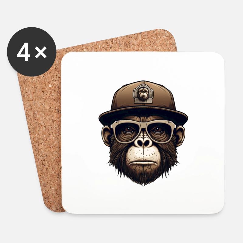 Monkey Geek - Untersetzer (4er-Set) - Weiß