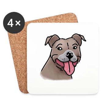 Super glückliches Hündchen Staffi Hundegesicht - Untersetzer (4er-Set) - Weiß - Vorne