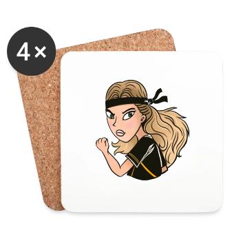Kung fu Karate girl in black robe - Coasters (set of 4) - white - Front
