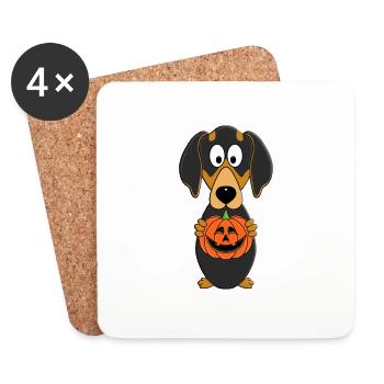 KÜRBIS - SCHNITZEN - HALLOWEEN - DACKEL - HUND - Untersetzer (4er-Set) - Weiß - Vorne