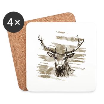 Cerf - Dessous de verre (lot de 4) - blanc - Devant