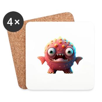Happy Halloween cute sea monster tongue out scary - Coasters (set of 4) - white - Front