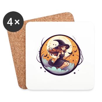 Cartoon Halloween Hexe - Untersetzer (4er-Set) - Weiß - Vorne