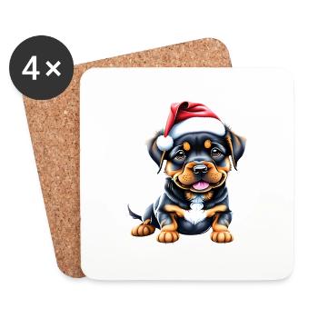 Rottweiler Christmas Dogs Puppy Dog - Coasters (set of 4) - white - Front