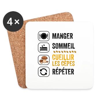 Manger Sommeil Cueillir répéter champignons cèpes - Dessous de verre (lot de 4) - blanc - Devant