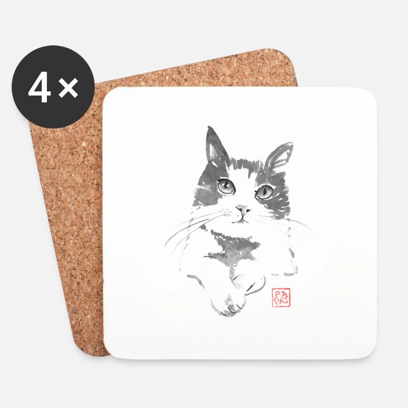 chat - Dessous de verre (lot de 4) - blanc
